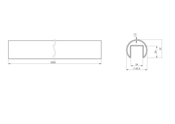 Edelstahl Nutrohr Glasleistenrohr V2A Ø 42,4 x 1,5mm Led Handlauf